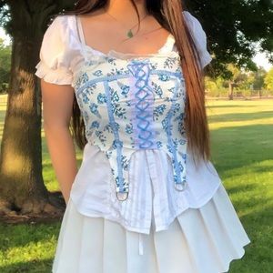 blue floral corset top lace detailing